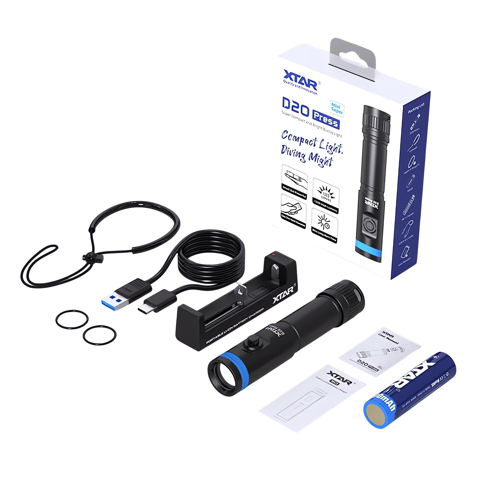 Diving Flashlight D20 Press 1200 Lumen