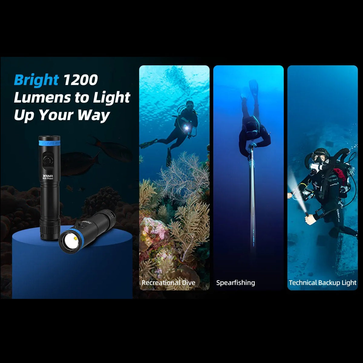 Diving Flashlight D20 Press 1200 Lumen